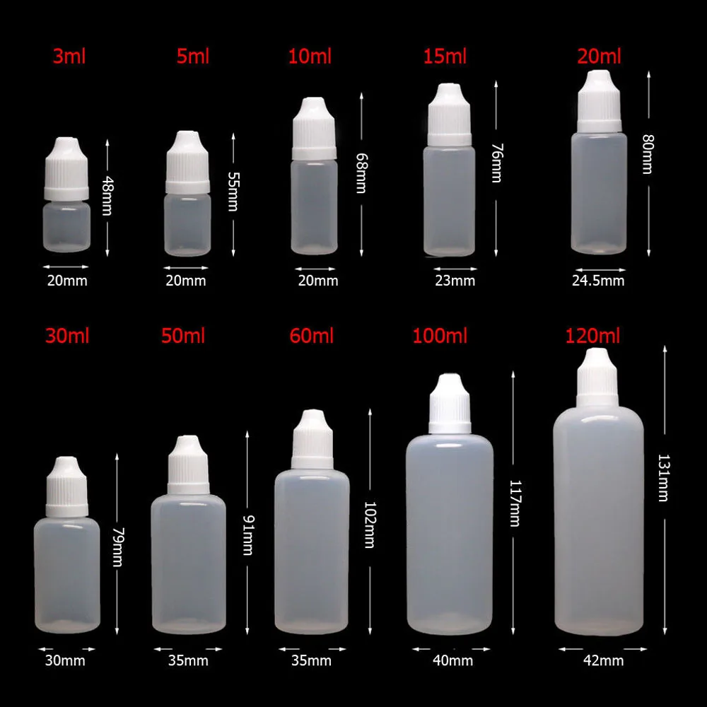 LDPE Plastic Squeeze Dropper Bottle Removable Cap Liquid Filling Container 3ml 5ml 10ml 15ml 20ml 30ml 50ml 100ml 120ml 5Pcs