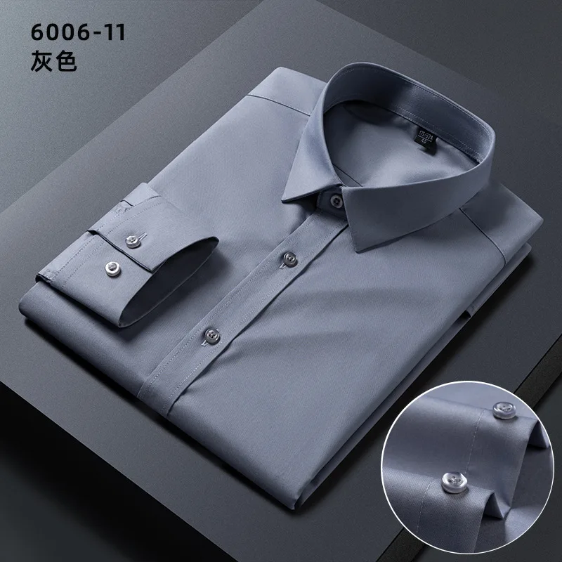 Men's shirt long sleeve bamboo fiber high quality spring/summer formal business casual non-ironing slim new solid color