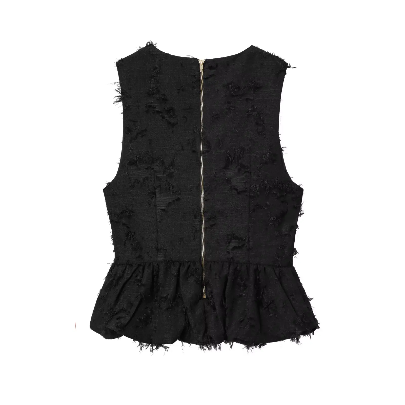 HH Damen Frühlingsmode Einfarbiges Ärmelloses Oberteil mit Reißverschluss Rundhalsausschnitt Tailliertes Rocksaum-Top Weibliches Lässiges Slim-Fit-Oberteil – Detail 3