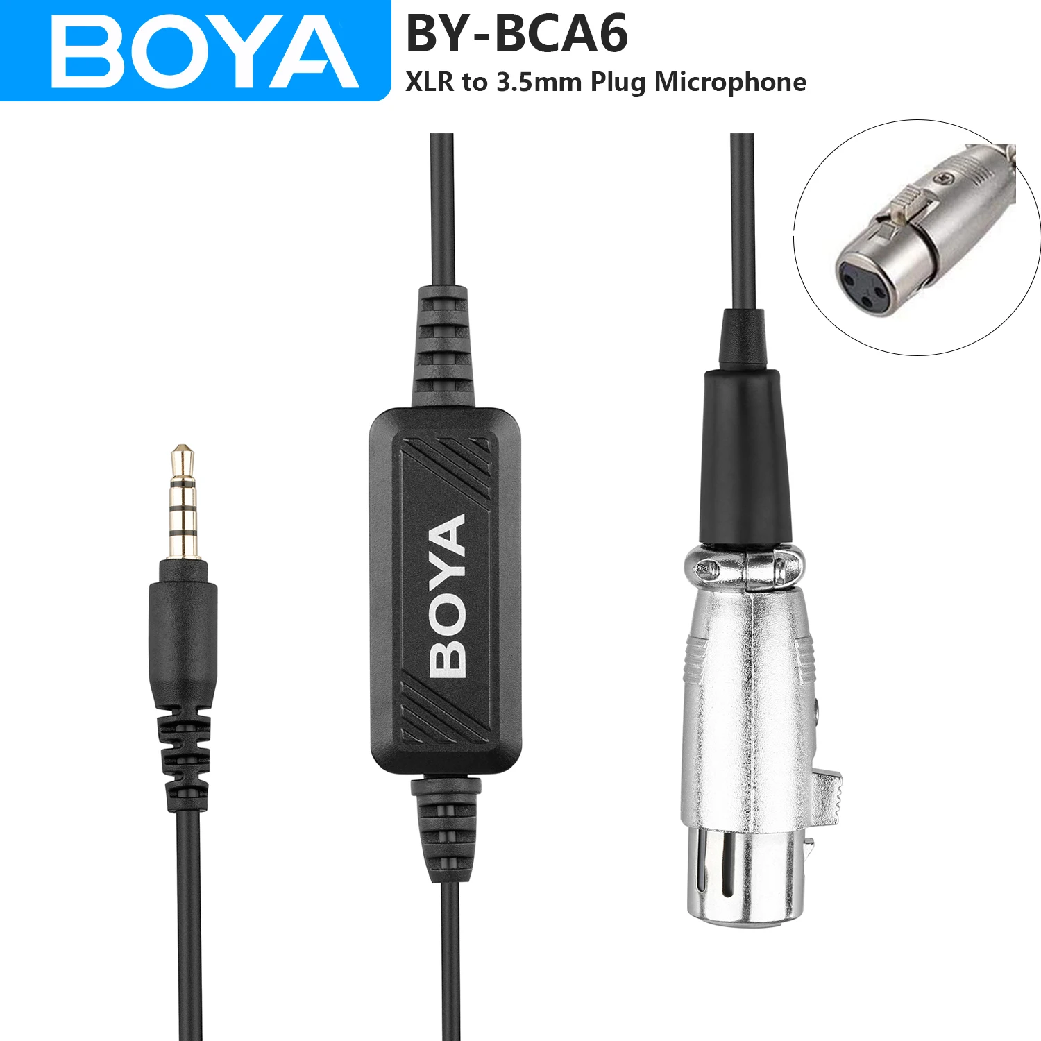 

BOYA BY-BCA6 XLR Female to 3.5mm TRRS Connector Adjustable Volume Microphone Cable Adapter for iPhone Android PC Mobile Devices