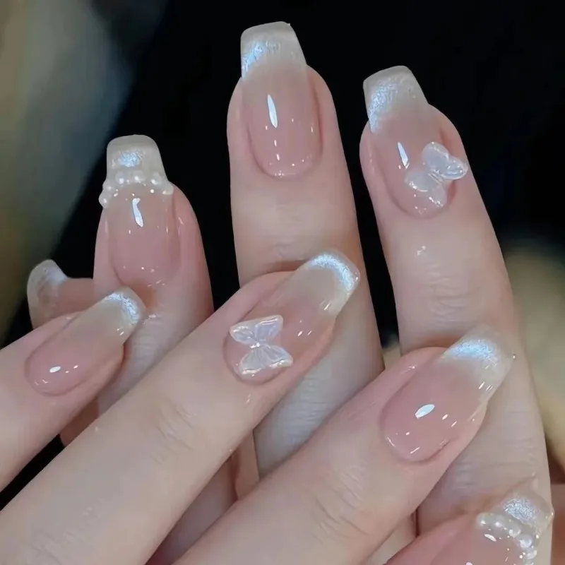Blush Butterfly Nail Design for Women