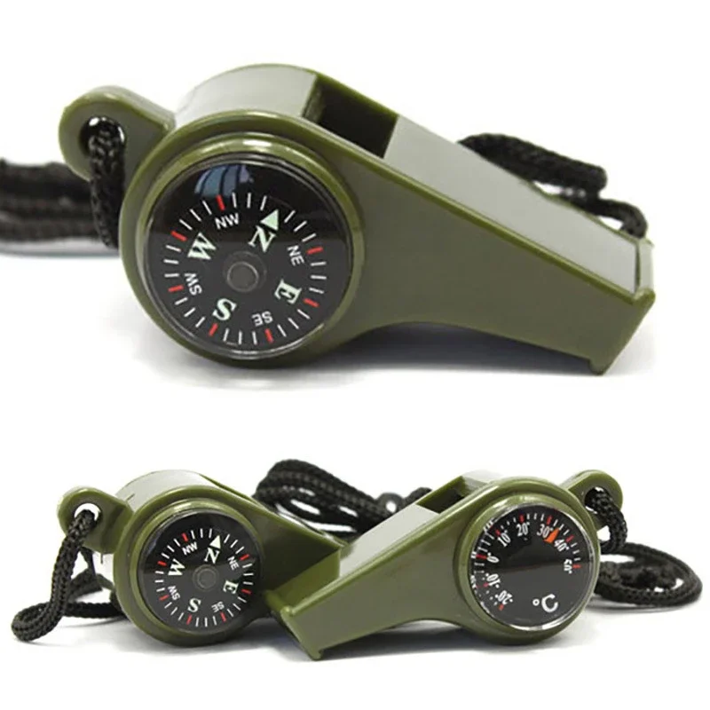 Multi Function Whistle 1PC outdoor multi-function three in one whistle life-saving whistle with compass thermometer