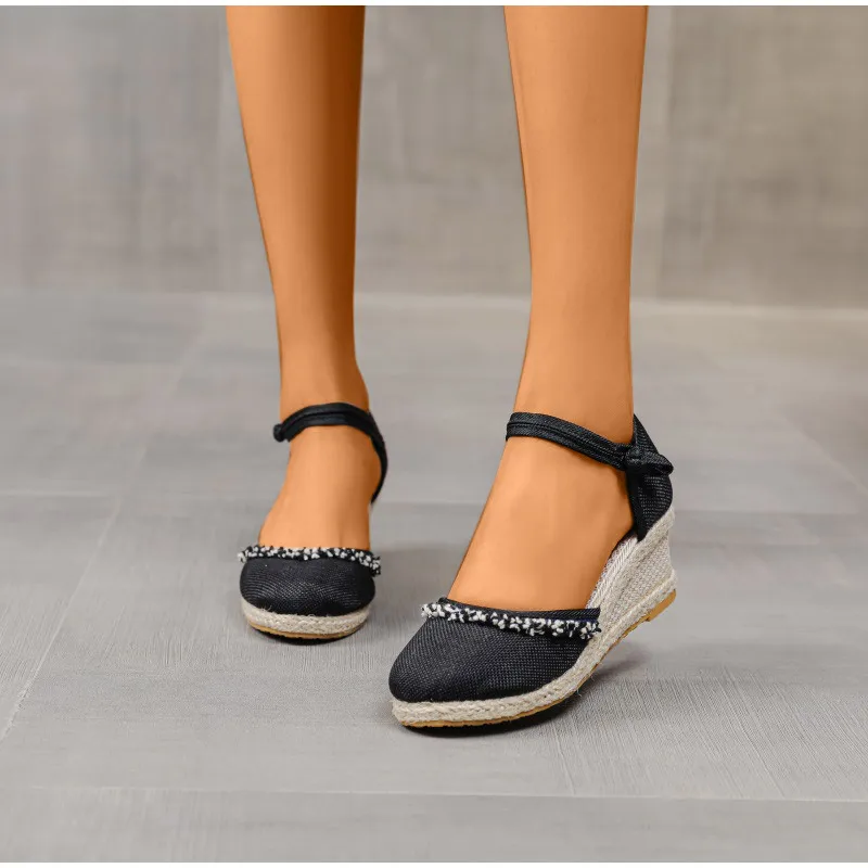 Vanessas sandals women summer slip-on shallow wedges retro ethnic female sandals