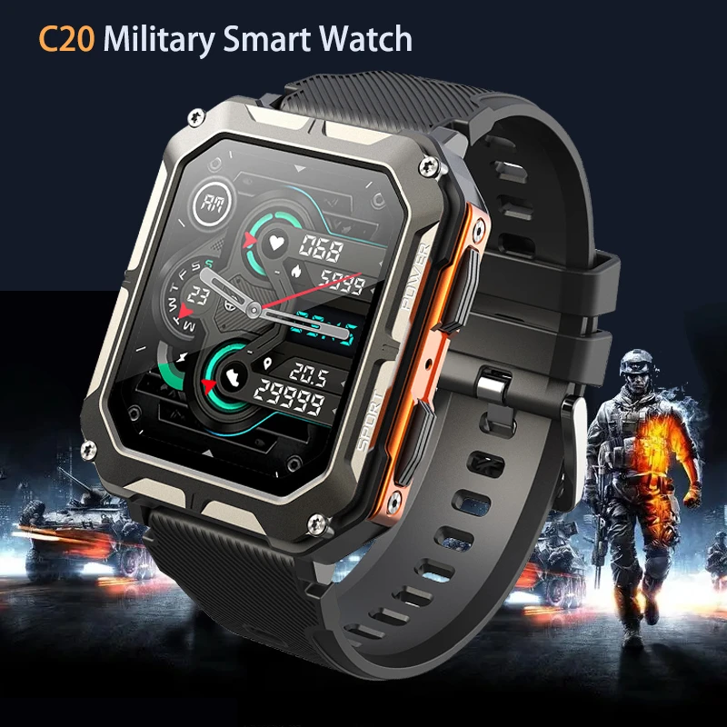 C20 Pro Military Smart Watch Men Carbon Black Ultra Army Outdoor Ip68