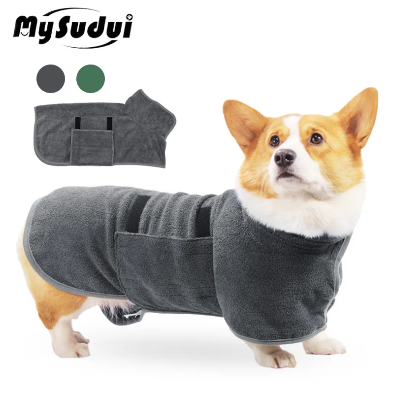 

Super Absorbent Dog Drying Coat Fast Drying Dog Cat Bathrobe Towel Soft Microfiber Adjustable Gown For Small Medium Dog Bathing