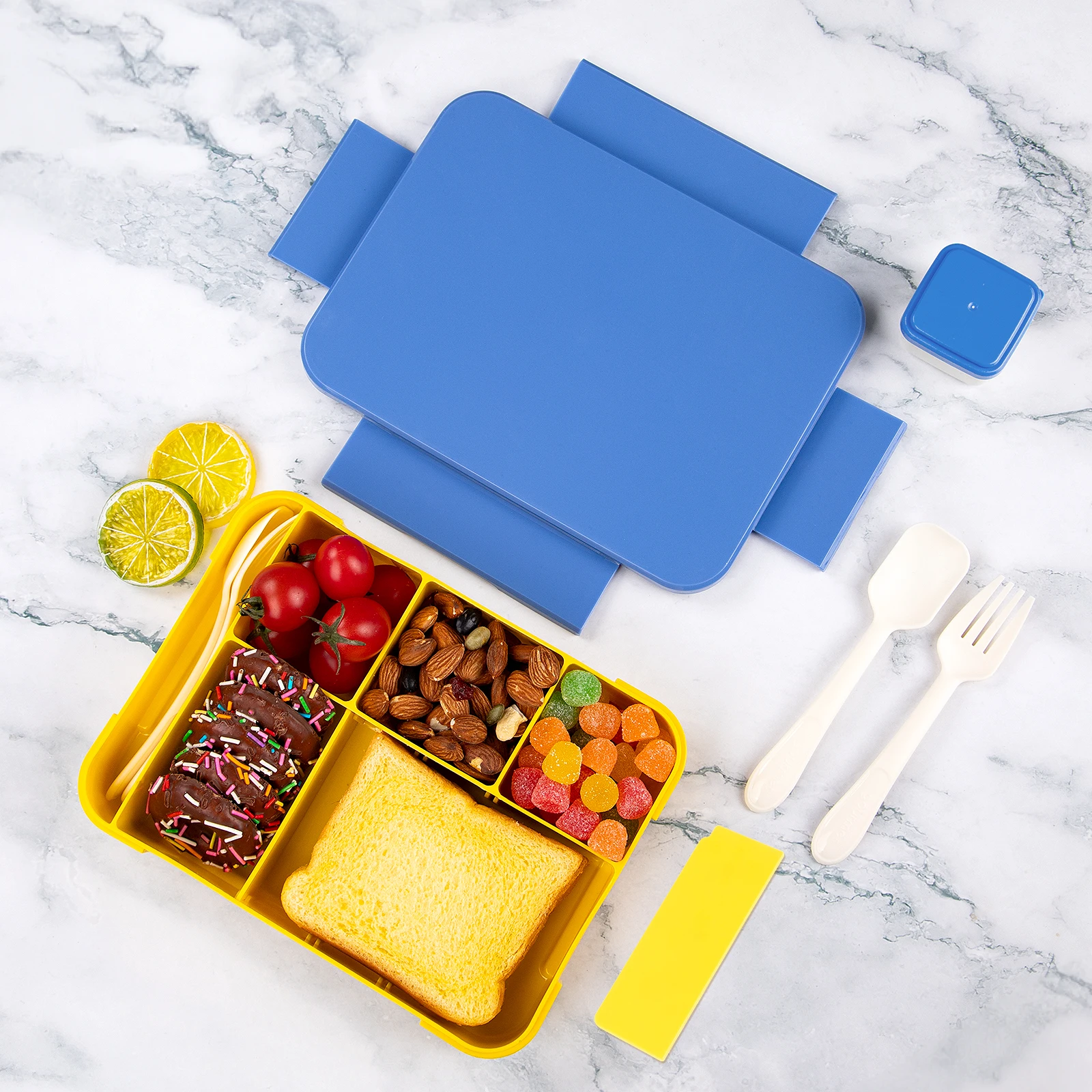 Lunch Box 1330ML Lunch Box Adult Bento Boxes Food Containers with 6 Compartment and Tableware For Snack Work School Microwave Oven Heating