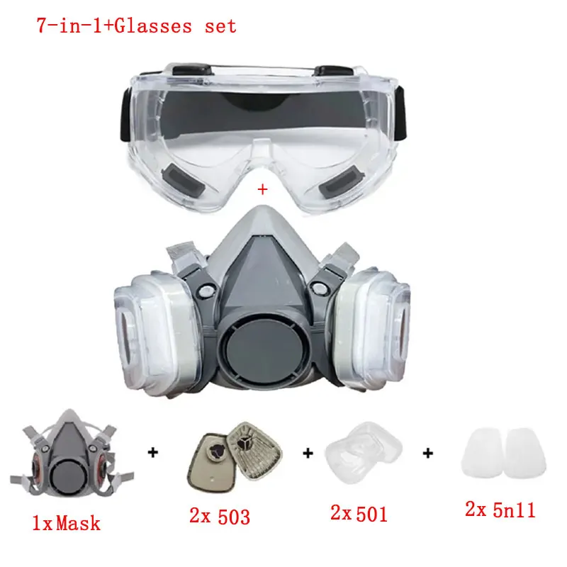 Enhanced Dust and Gas Protection Set with Particle Filters and Safety Goggles for Industrial and DIY Use