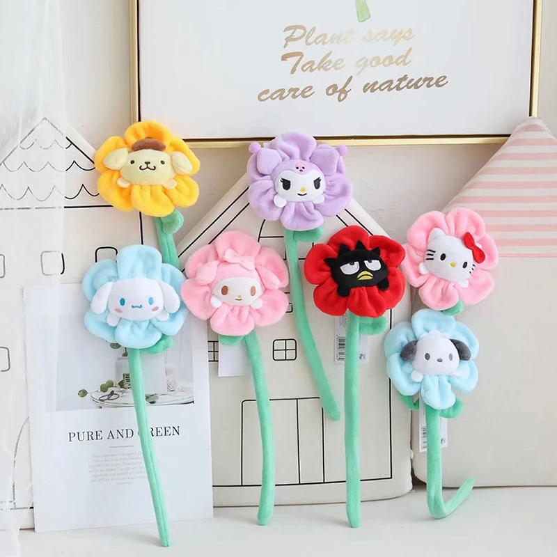 

Kawai Anime Sanrios Melody Cinnamoroll Kuromi Sun Flower Plush Toy Pendant Bendable Flower Doll Toy Girls Bouquet Gift