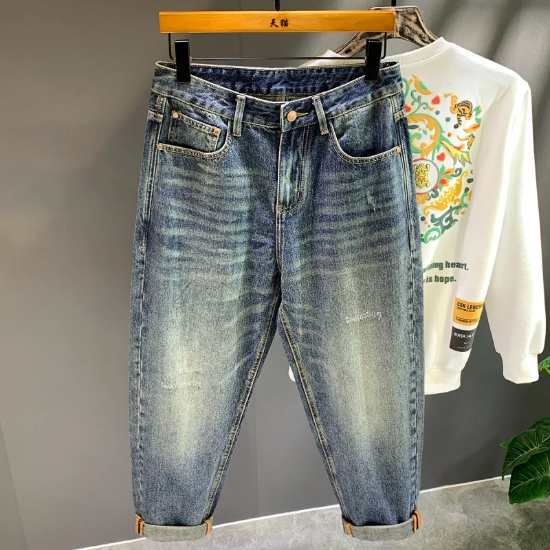 

Street Retro Blue Fashion Brand Jeans Men's Spring and Autumn Nostalgic Loose Harem All-Matching Hip Hop Smart Trousers