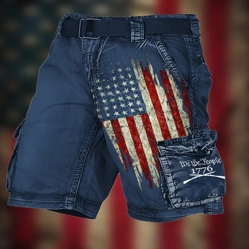 Summer New Classic Lndependence Day Flag 3d Printed Cargo Shorts Fashion Men's Sports Shorts Men's Casual Shorts