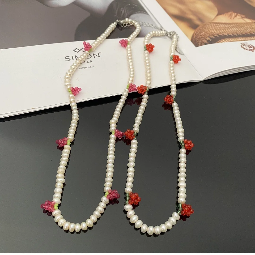 

New raspberry grape handmade beaded female necklace everything personality stylish interesting fruit stacked wearing choker coll