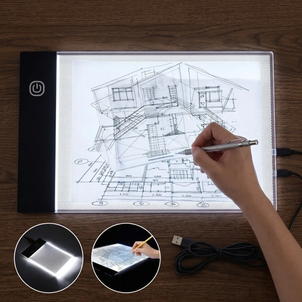 미끄럼 방지 3.3 x 5.1인치 LED 라이트 보드 밝기 조절 가능 USB 전원 공급 드로잉 태블릿 초박형 LED 드로잉 태블릿 드로잉