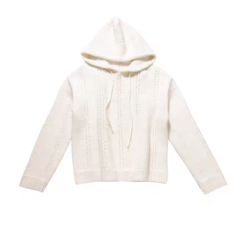 Autumn and Winter Clothes Women Loose Drawstring Hooded Sweater Fashion New Casual Knitted Office Top Knitwear