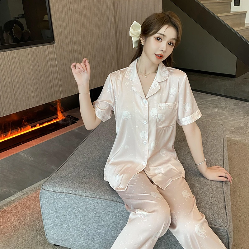 

Женская домашняя одежда с коротким рукавом, шорты и длинные штаны, пижамный комплект из мягкого тонкого материала, мягкая Домашняя одежда, гладкая Ночная одежда