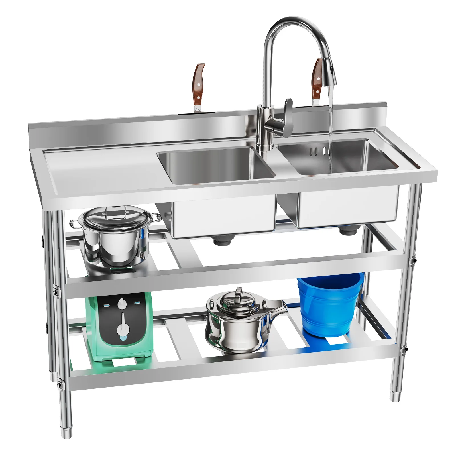 Commercial Restaurant Stainless Steel Utility Free-standing Kitchen Sink 120x45x81cm