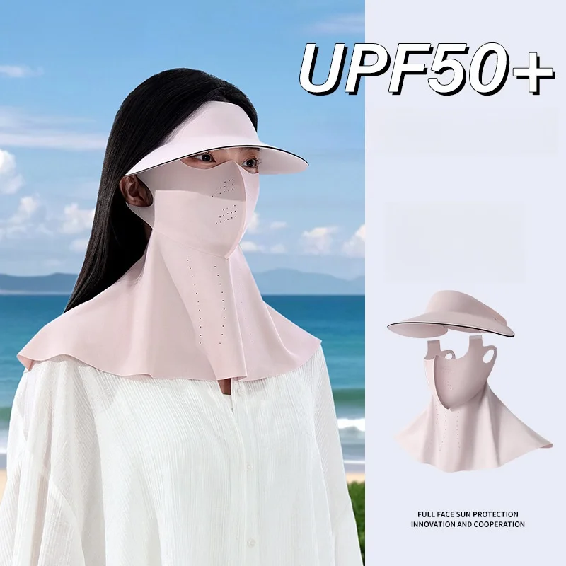 Summer Full Face Sunscreen Mask Female Ice Silk Breathable Neck Protective Detachable Sun Shading Sunscreen Hat UPF50+