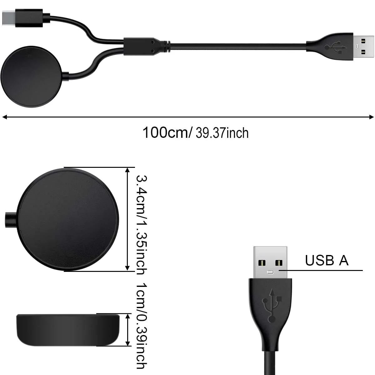 Universal USB-C Smartwatch and Smartphone Charging Base Cable
