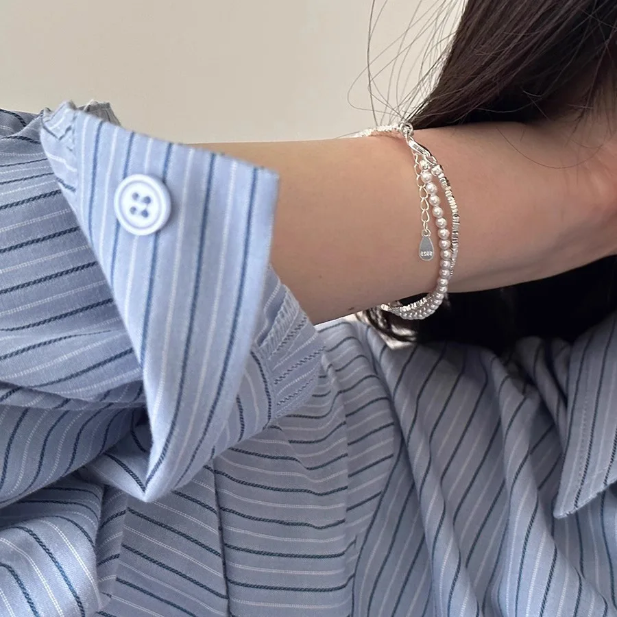 VENTFILLE 925 Silver Double Layer Pearl Bracelet for Women Girl Design Bead Korean Jewelry Dropshipping - Image 4