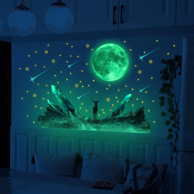 Wall Stickers: Moon Moose Meteor Glow-in-the-dark Stars Bedroom Living Room Luminous Self-adhesive Wall Decal