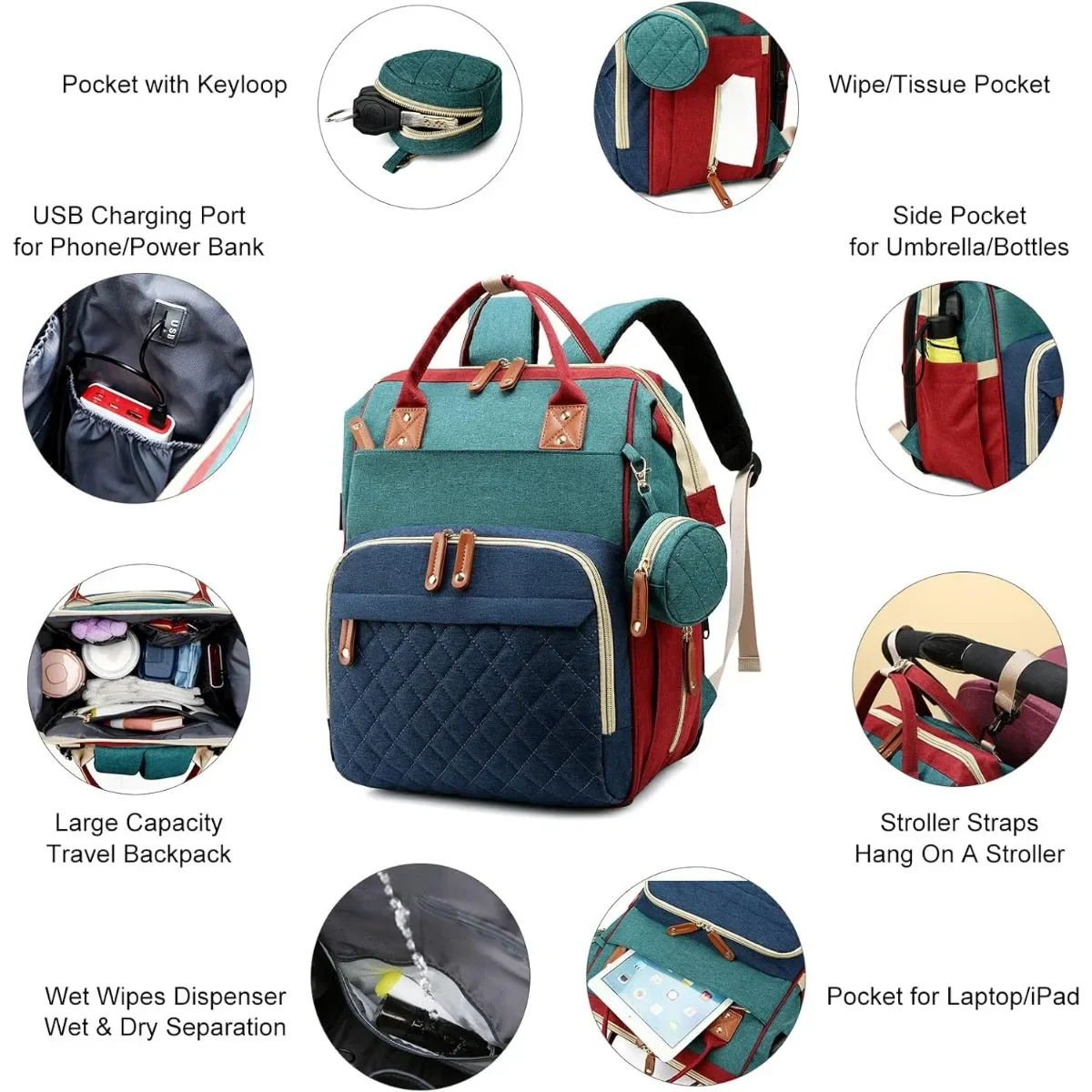 Bag Station 3 In 1 Baby Diaper Backpack With Foldable Changing Pad, Large Travel Back Pack For Girl Boy_voghion.com