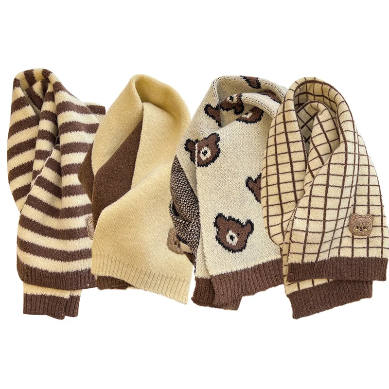 Bear Kids Knitted Scarfs Cartoon Korean Winter Children Scarves for Girls Boys Neck Warmer Baby Accessories 3-8Y