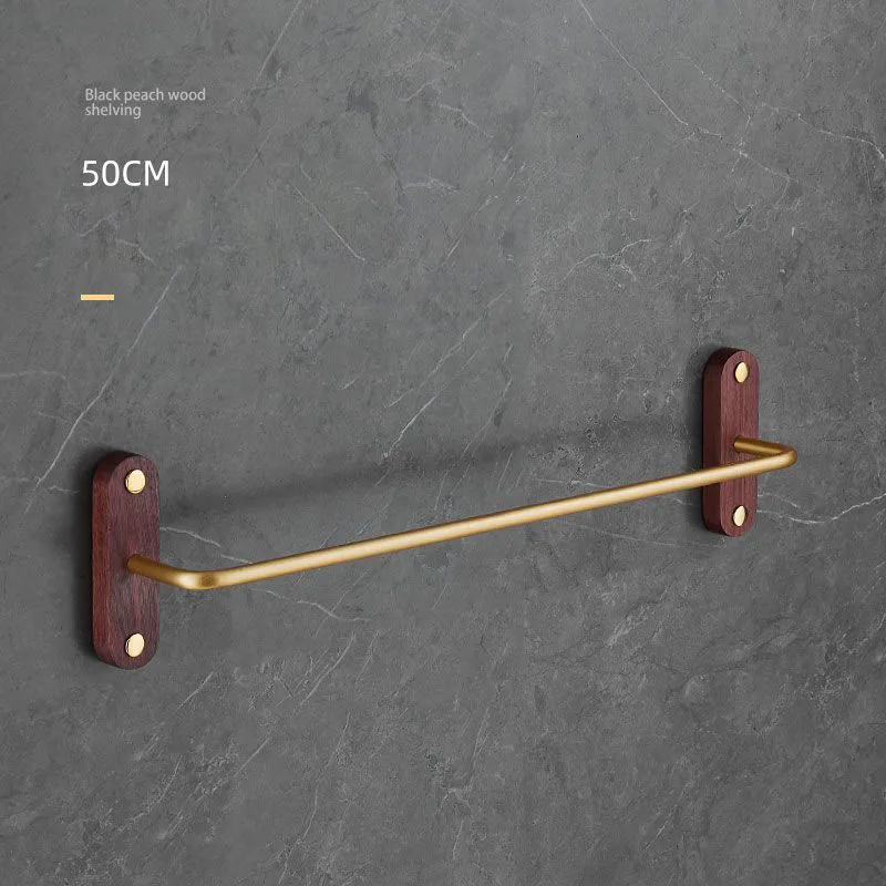 Chinese Style Towel Rack Vintage Bathroom Walnut Towel Rack Double Pole Non Perforated Bathroom Wood Gold Wall Pole ZF217