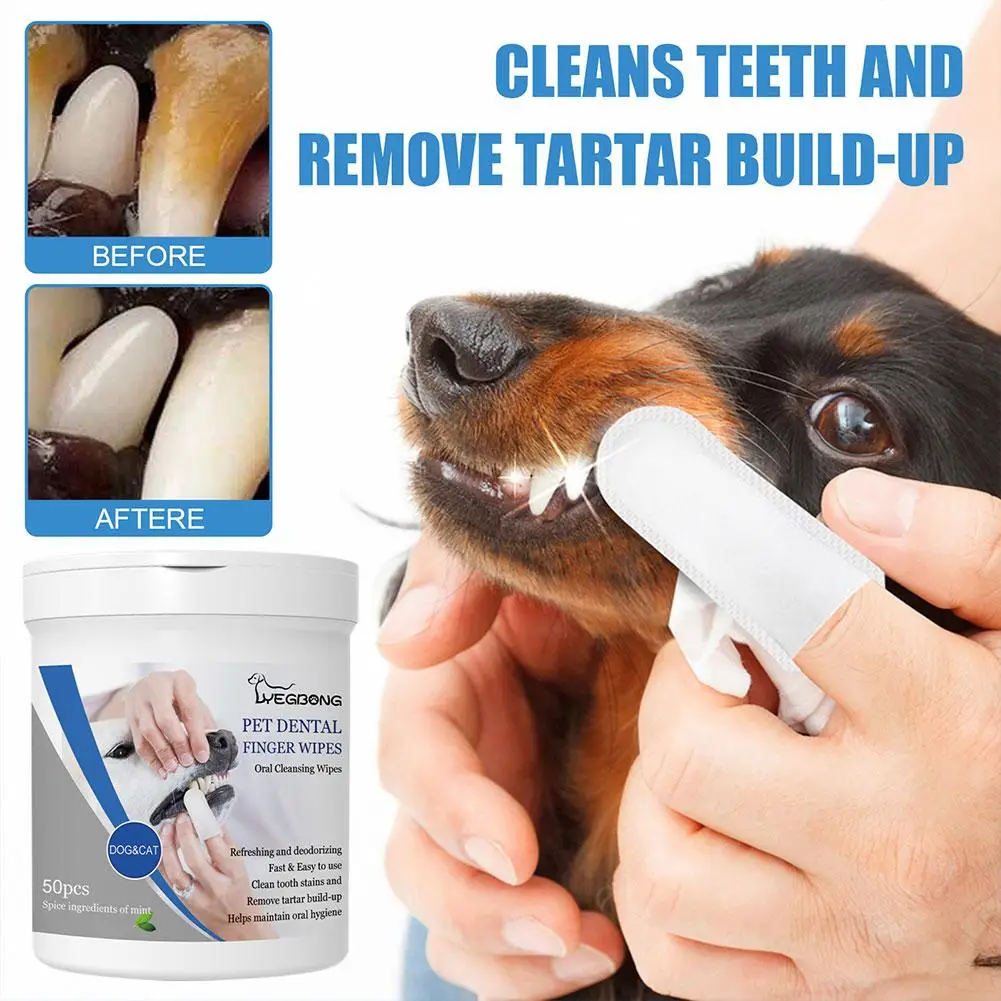 50Pcs Pet Finger Brushing Finger Cots Puppy Teeth Oral Cleaning Tool Pet Dental Wipes Presoaked Dog Oral Care for Dogs
