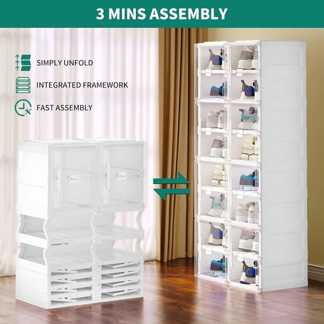 Shoe cabinet storage box, stackable transparent shoe cabinet without installation, hallway, folding shoe box with door 2