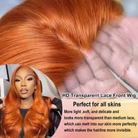 Perruque Lace Front HD 13x6 en Cheveux Humains, Densité 250, Ondulation Body Wave, Couleur Gingembre Orange, 30 pouces, Sans Colle, Pré-épilée 2