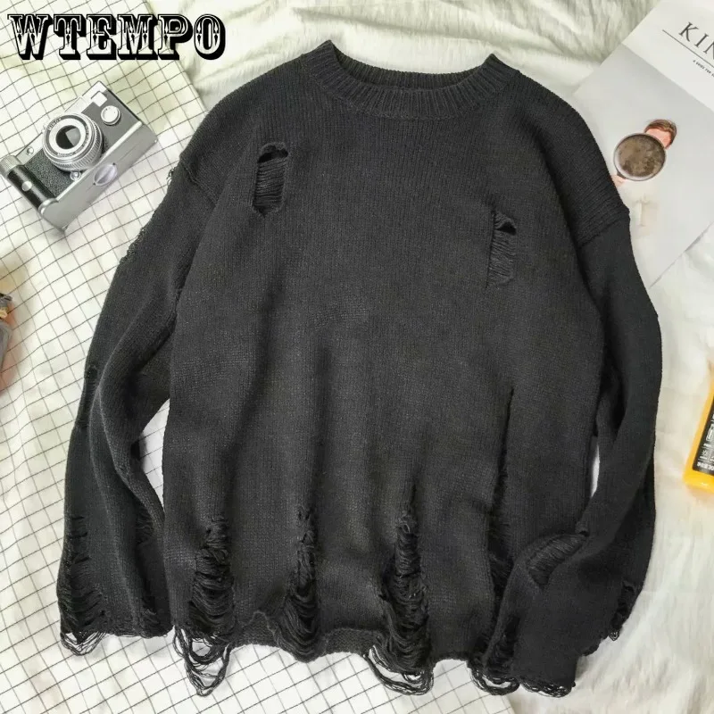 

Knit Pullover Round Neck Hole Loose Casual Men's/Women's Sweater Simple Casual American Streetwear Fashion Punk Spring Autumn