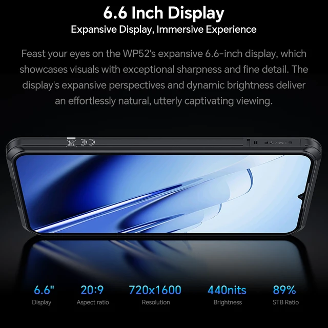 OUKITEL WP52 Téléphone portable - 16Go + 256Go - 48MP - 6,6'' - 6500mAh - IP68 - Smartphone Robuste Double SIM 5G - NFC/GPS 4