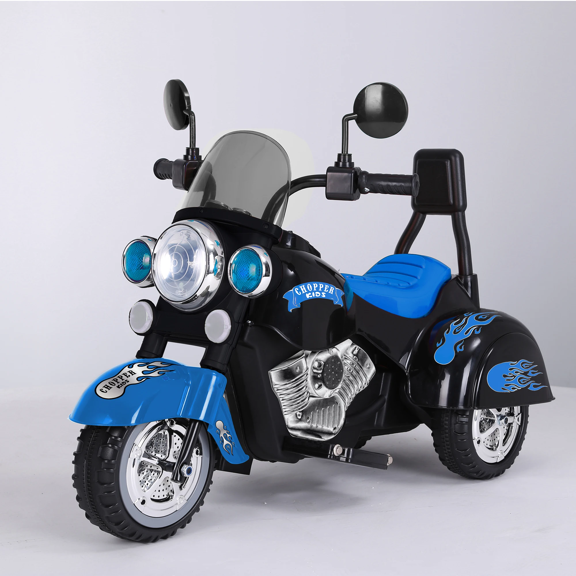 Kids Ride On Motorcycle Toy, 3-Wheel Chopper Motorbike with LED Colorful Headlights, Blue Riding on Electric Battery Powered Har children s electric roadster four wheeled with light riding outdoor toys cool baby car kids ride on cars vehicles for adults