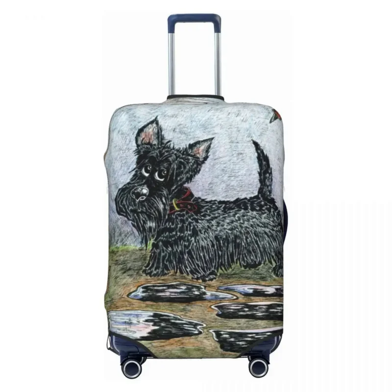 

Vintage Scottie Dog Suitcase Cover Elastic Scottish Terrier Lover Luggage Protective Covers for 18-32 inch