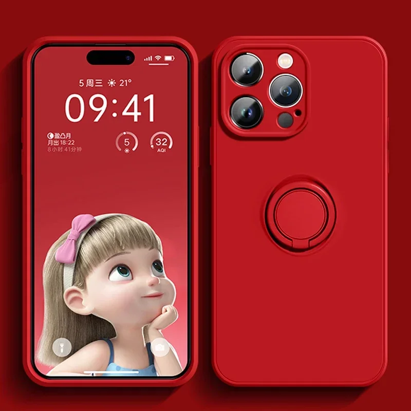 thumbnail image 1 of Luxury Liquid Silicone Magnetic Cases For iPhone 15 14 13 12 11 Pro Max XS XR 8 7 Plus SE 2020 14Pro Soft Cover With Ring Holder, 1 of 5