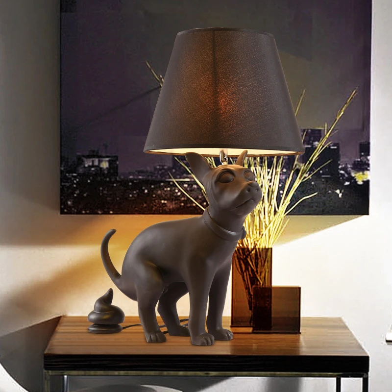 

2023 New Black Wall Light Resin Animal Puppy Poop Cartoon Unique Personality Creative Home Decor Table Lamp