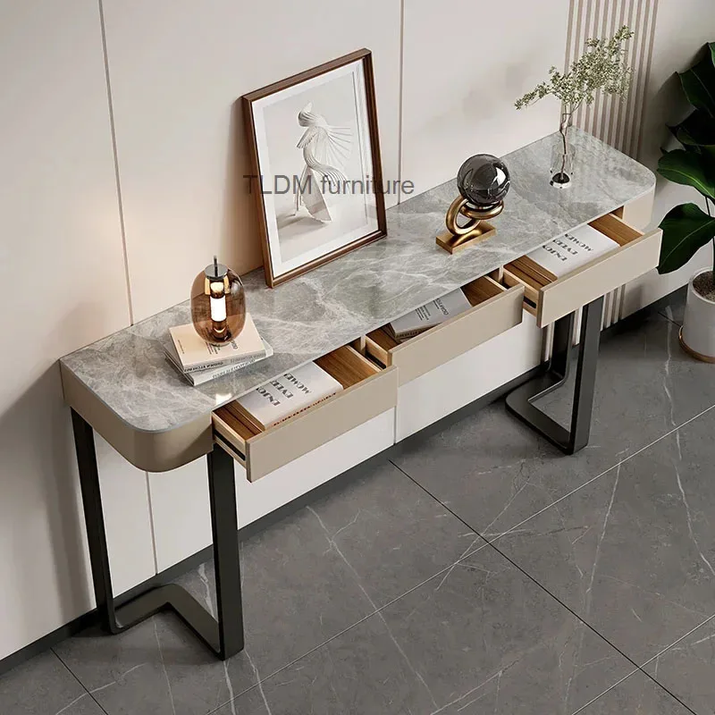 Italian Slate Console Tables Hallway Light Luxury Entrance Console Cabinets for Living Room Furniture Entryway Table with Drawer