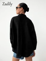 Zadily Minimalist Oversize Black Button-Up Blouse 2