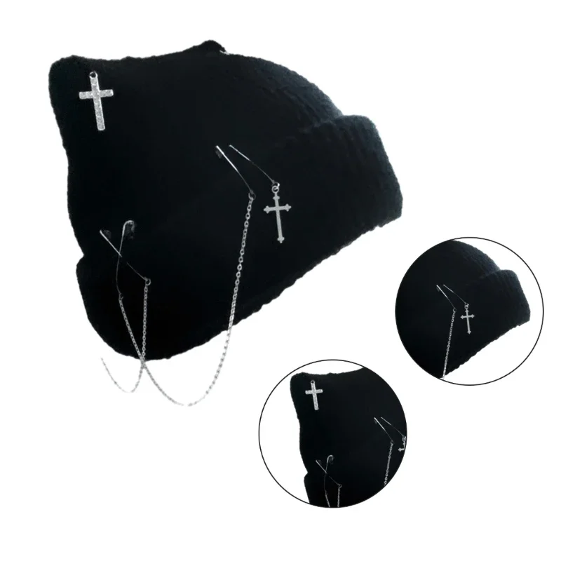 Cappello lavorato a maglia gotico per donna, cappello con orecchie da gatto Y2K, cappello con teschio fatto a mano all'uncinetto, copricapo per sottoculture femminili e adolescenti_voghion.com