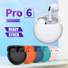 Headphone Nirkabel Air Pro 6 TWS dengan Mikrofon Fon Bluetooth Earphone Earbud Olahraga Pro6 J6 Headset untuk Apple iPhone Xiaomi Huawei