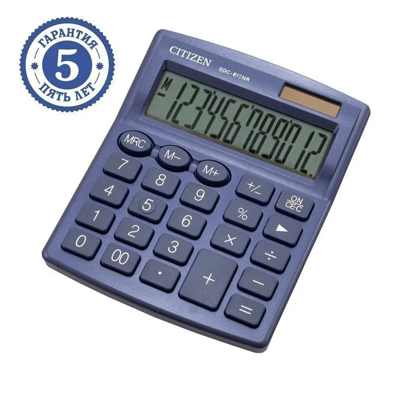 Calculator desktop citizen sdc812nrnve 12 times dual power 127*105*21mm dark blue | Канцтовары для офиса и дома