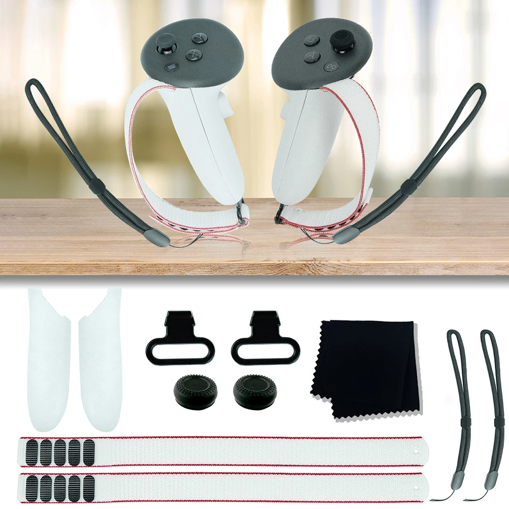 Accessori per Occhiali VR: Kit di Ricambio con Cinghie Regolabili, Panno per Lenti, Copri Joystick e Impugnature per Controller Meta Quest 3 - immagine 3
