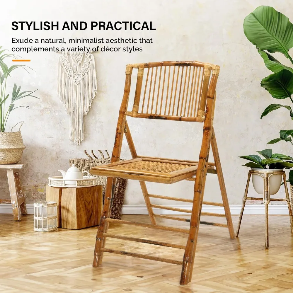 4 Pack Bamboo Folding Chair, Foldable Dining Wood Chairs, Comfortable Seat for Outdoor & Indoor, Patio, Porch, Wedding, Party 3