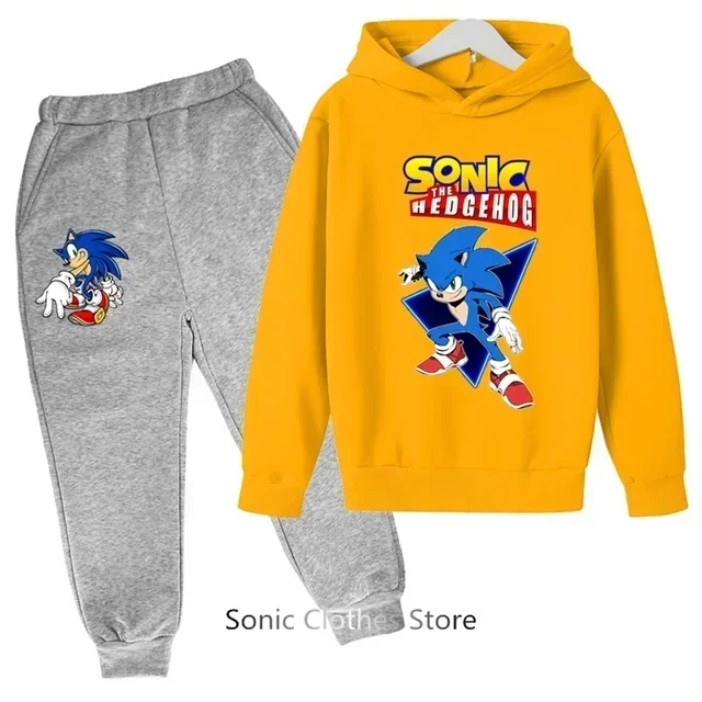 thumbnail image 1 of Conjunto de sudadera con capucha Sonic para niños, primavera y otoño, 2 piezas, bonitos trajes con capucha para niños y niñas de 3 a 14 años, 1 of 5