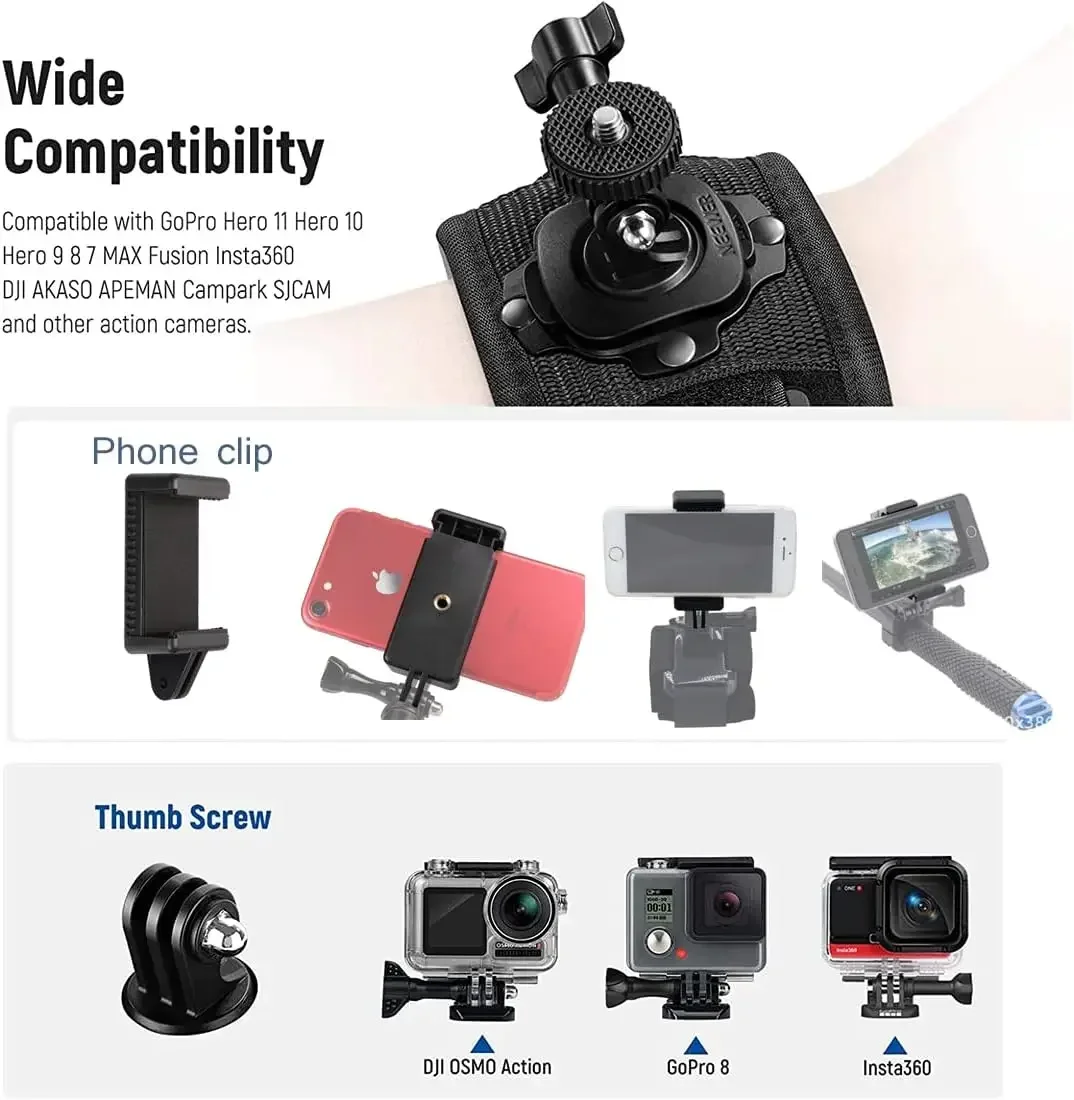 360 Degree Rotation Wrist Band Hand Strap Band Mount For Gopro 13 12 11 10 Insta360 X5 X4 DJI OSMO Action 5Pro 4 3 Camera Mount