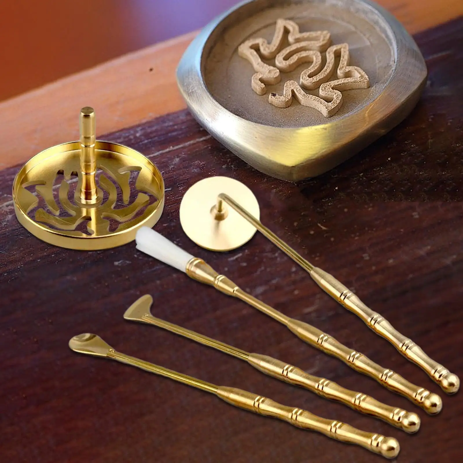 5 Pieces Brass Incense Making Set DIY Fragrance Incense Ash Press Chinese Incense Ceremony Set for Yoga Meditation Holidays