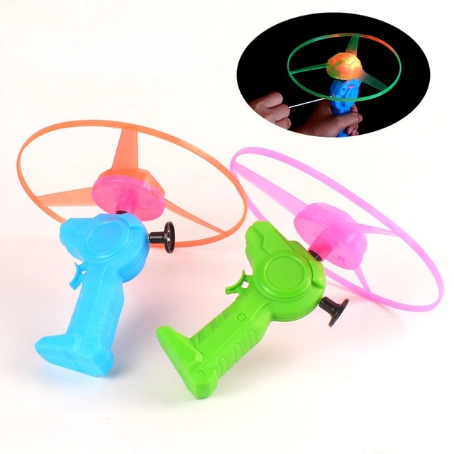 Funny Dinosaur Spinning Luminous Pull Wire Flying UFO LED Light Handle Flash Flying Toys for Kids Outdoor Game 1PC Random Color 3