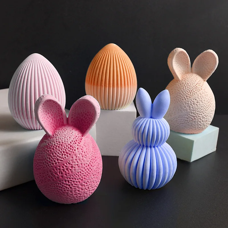 3D Stripe Rabbit Silicone Mold DIY Easter Egg Bunny Aromath Soap Candle Molds Plaster Resin Craft DIY Clay Molds Home Decor Silicone Mold
