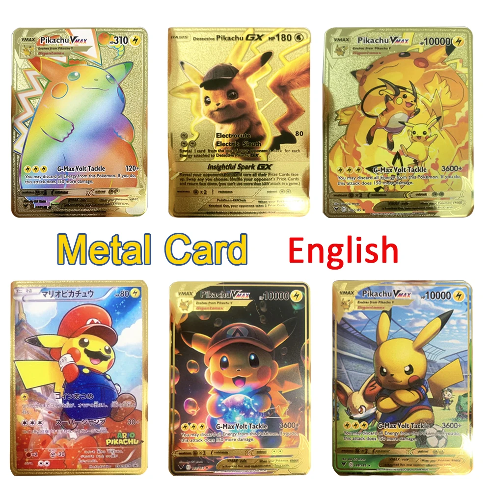 新しいピカチュウポケモンカードゴールド DIY メタルカード英語