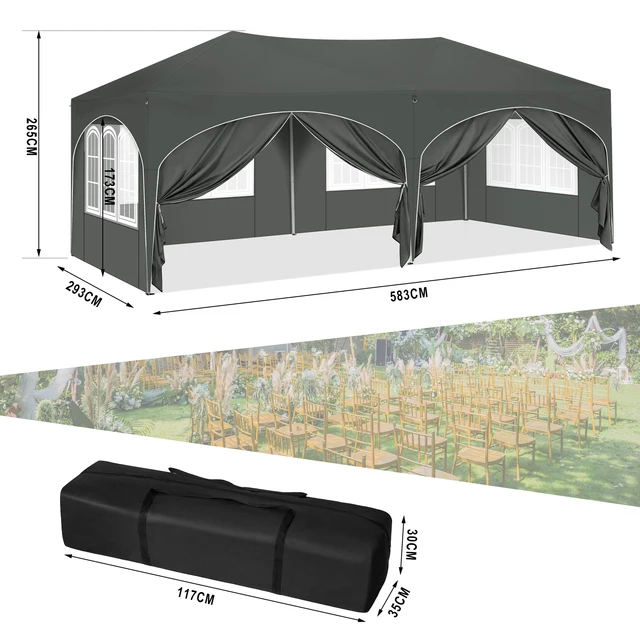 Gazebo Da Giardino WOLTU 3x6m Pieghevole - Impermeabile Con Pareti Laterali, Protezione UV E Custodia, Beige - Foto 3