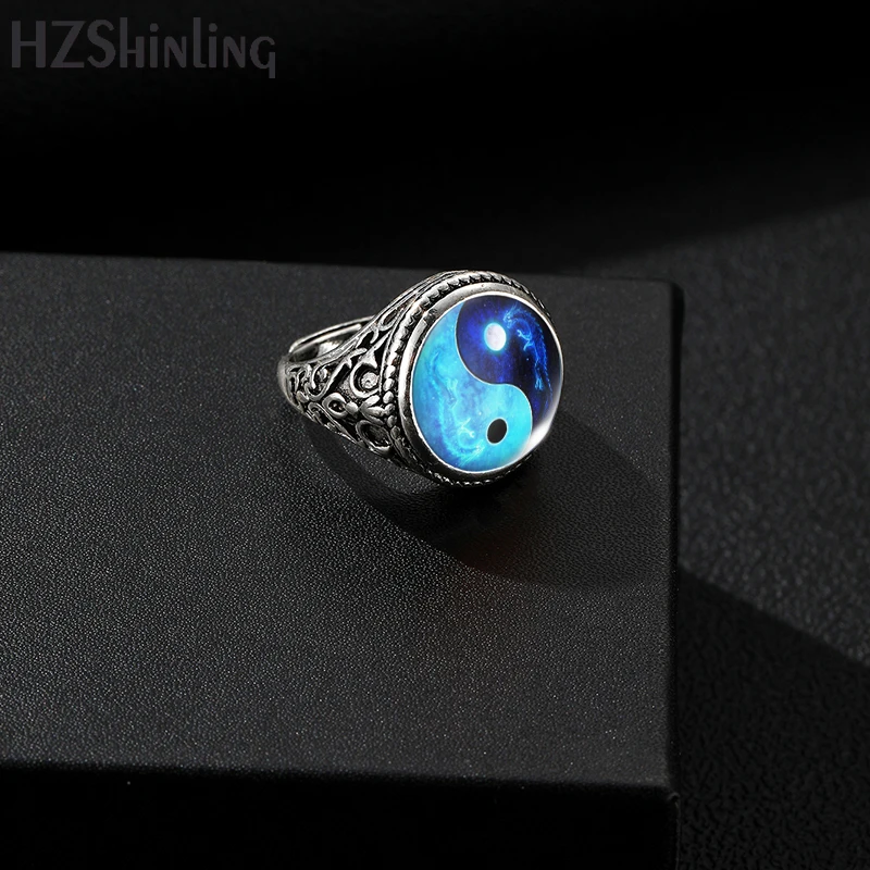 Finger Rings Jewelry Rings Ring Jewelry Signet Ring Yin Yang Vintage Antique Ring Glass Cabochon Pendants Jewelry Gifts for Men